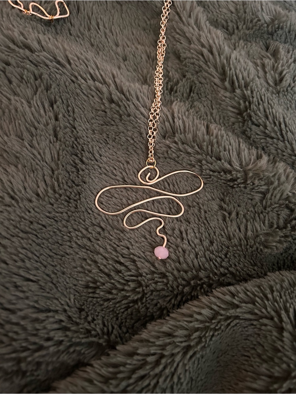 Delicate Gold Wire Swirl Necklace with Pink Bead